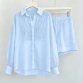 thumbnail image 5 of Ksrymi Jumpsuits for Women Striped 2-Piece Outfit: Oversized V-Neck Collared Long Sleeve Button-Down Shirt with Rollable Cuffs & Elastic Waist Shorts with Pockets Jumpsuits for Women Dressy, 5 of 5