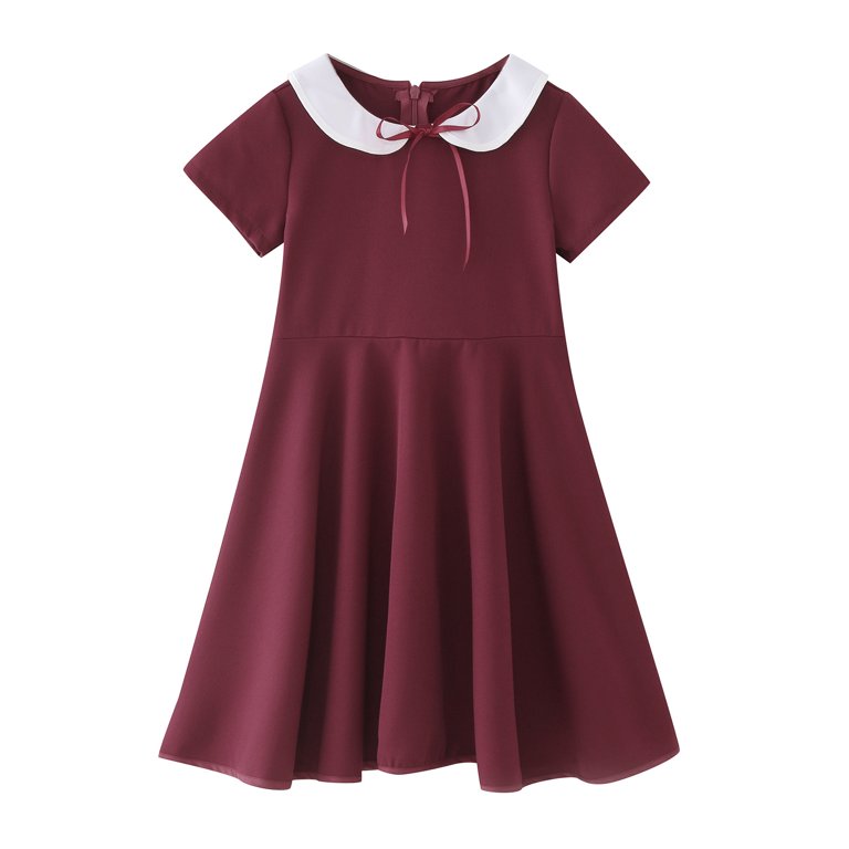skater dress with peter pan collar Jkety Clothes for Girls Girl's Peter Pan Collar Dress Short Sleeve Casual Flare Skater Dresses Red,5-6 Years