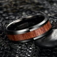thumbnail image 3 of Mens 8mm/10mm Koa Wood Black Tungsten Carbide Wedding Ring Band Polished Beveled Edges, 3 of 5