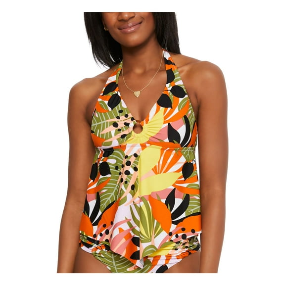 BAR III Women's Orange Ring Tie Halter Tankini Swimsuit Top XS