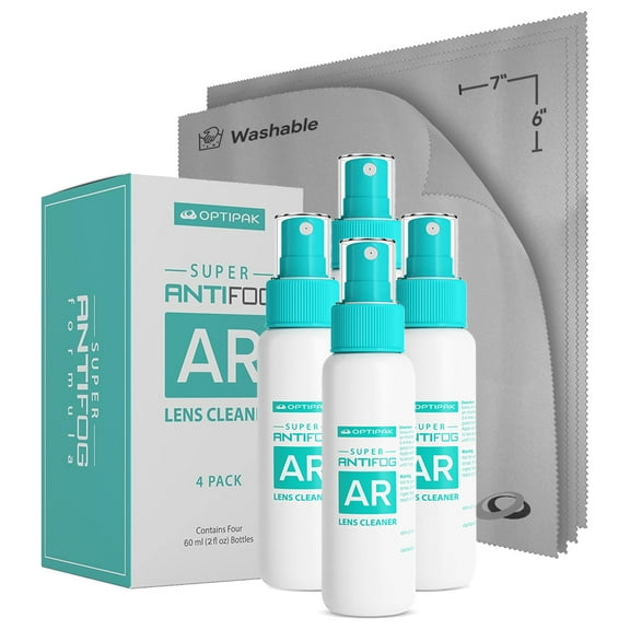 Anti Fog Lens Cleaner Spray Kit | (4x) 2oz Anti Fog Glasses Cleaner Bottle   (4x) Microfiber Cloth for Eyeglasses, Goggles, Sunglasses, Mirror - Eyeglass Defogger Spray Cleaning Kit (8 Piece Set)