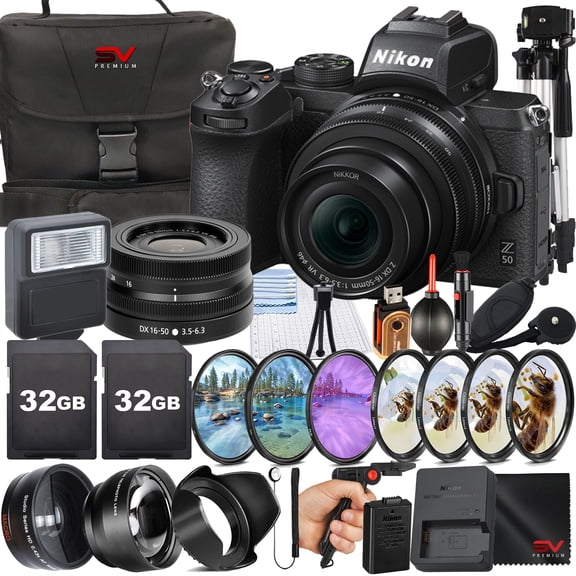 Nikon Z50 Mirrorless Camera with 16-50mm Lens   32GB Memory Card   Pistol Grip Tripod   SV Premium Accessory Bundle (International Version)