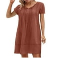 thumbnail image 2 of Puntoco Vestido De Algodón Y Lino De Color Sólido Con Cuello Redondo Y Manga Corta Para Mujer A La Moda Sandía Rojo Xxl,Regalos Para Mujer Joven, 2 of 6