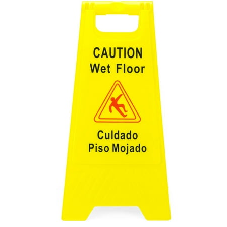 Caution Floor Sign Yellow Caution Wet Floor Sign, 2-Sided Bilingual Warning – Slip & Fall Accident Prevention by Bolthead Industrial ()
