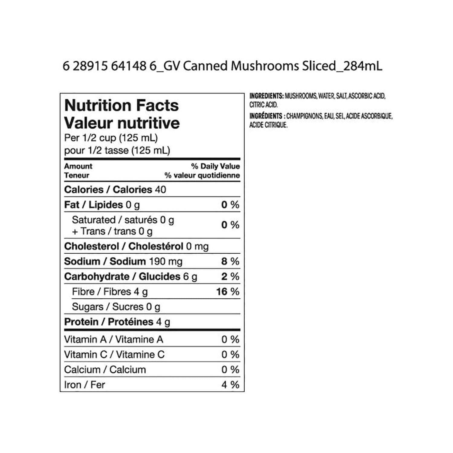 Champigons tranchés Great Value 284 ml