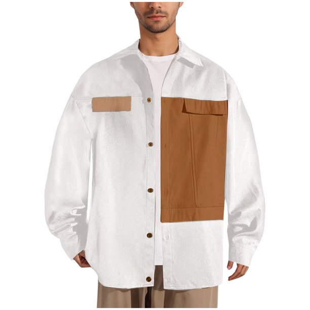 pstuiky Camisas de manga larga de invierno para hombre, Camisa informal de manga larga con botones y cuello vuelto de color patchwork para hombre camisetas de hombre l