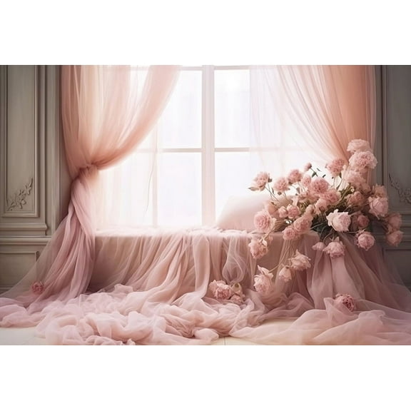 Mehofond Photography Backdrop Indoor Window Curtain for Princess Birthday Party Vivid Flower Wedding Background Photo Studio