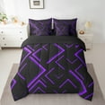 thumbnail image 2 of Manfei Purple Neon Light Twin Bedding Sets 7-Piece, Geometric Minimalist Bedding Comforter Set, Black Reversible Sheet Sets, Microfiber Bedroom Decor, 2 of 7