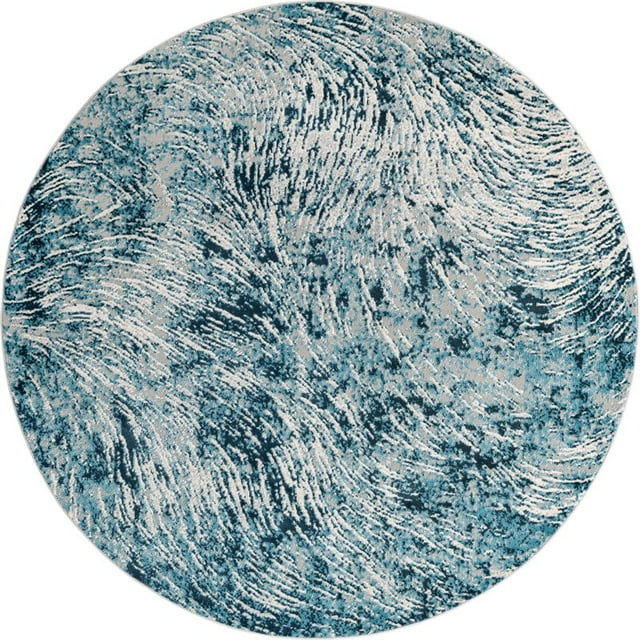 Unique Loom Oasis High-Low Pile Vintage Rug 7' x 7' Round Blue/Gray