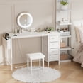 thumbnail image 3 of White Vanity Desk with Mirror and Light, Makeup Table Set with Chair, 8 Large Fabric Drawers & Power Outlet for Girls Bedroom, 3 of 7