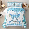 thumbnail image 2 of Homewish Light Blue Drip Bow Baseball Bed Spread Queen, Cute Sport Queen Coverlet Set for Girls and Boys, 3 Pieces, 1 Comforter and 2 Pillowcases, 2 of 7