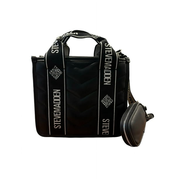 Bolsa tote Steve Madden color negro Nylon acolchado, con asa desmontable y monedero pequeño incluido, 2 compartimentos internos.