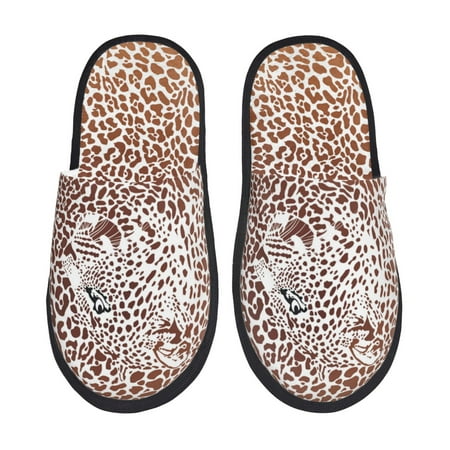 Balery Leopard Brown Slient Indoor Furry Fleece Comfort House Shoes Soft Non-Slip Home Shoes Cotton slippers House Slippers-- Large