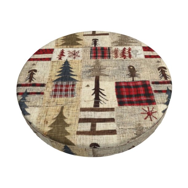 Disketp Rustic Plaid Forest Lodge Funda Redonda para Taburete, Funda de Cojín para Silla de Bar Suave y Elástica-14 inch