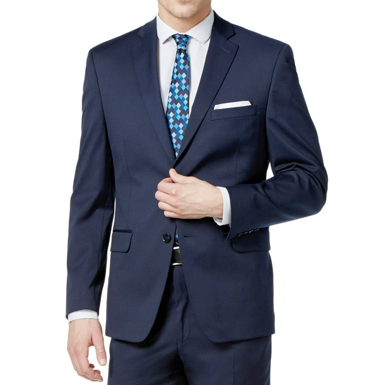 Alfani Mens Suit Jacket Long Two Button Slim Fit Stretch Blue 40