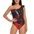 thumbnail image 4 of Daiia Halloween Vampire Party Women's One Piece Swimsuits Personalized One Shoulder Swimwear Asymmetric Ruffle Bathing Suits-Large, 4 of 8