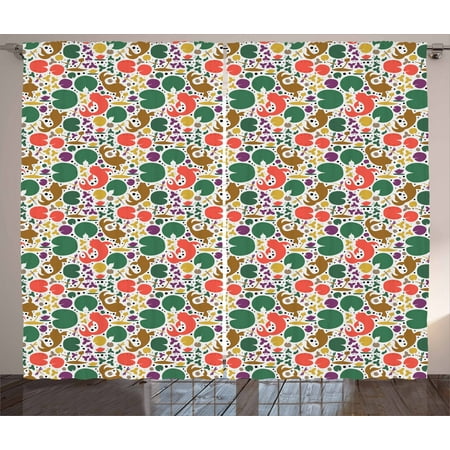 - Lotus Curtains 2 Panels Set, Far East Asia Symbols with Carp Koi Water Lilies and Dragonfly on Dotted Backdrop, Window Drapes for Living Room Bedroom, 108W X 90L Inches, Multicolor, by Ambesonne