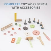 ROBUD Tool Bench Set for Toddlers - Mini Wooden Work Bench for Kids 3+, Construction Toys w/Wooden Tools, Educational Pretend Play Gift Building Toy Tools Set