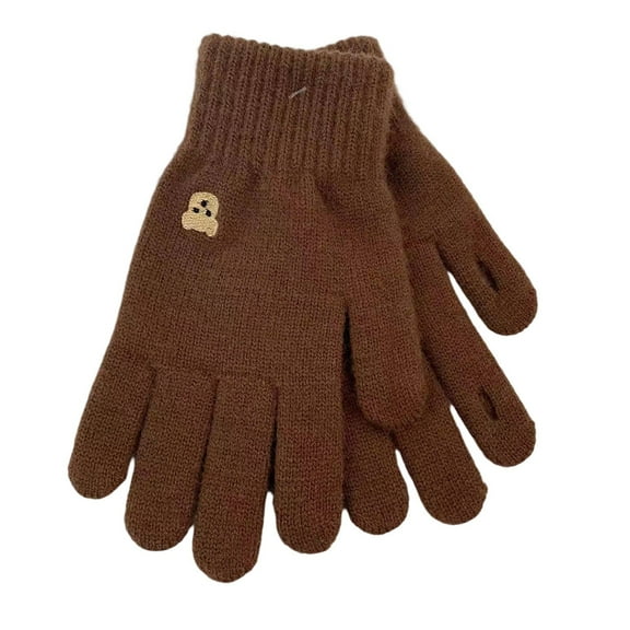 FAWUUDO Winter Gloves for Women Touch Screen Elastic Soft Warm Knit Thin Fleece Cold Weather Gloves Folding Cuffs Coffee