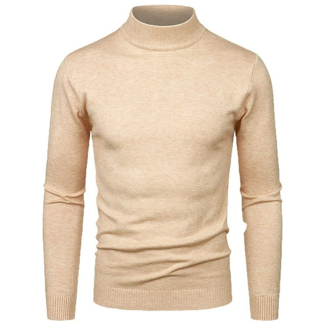 Pompotops Chandail en Tricot à Col Montant Mi-Haut Décontracté pour Homme, Couleur Unie, Manches Longues, Chandail, Haut, Couche de Base, en Solde