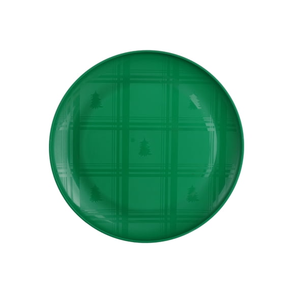 Mainstays 10.5 in Plastic Dinner Plate, Etched Plaid Tree, Green