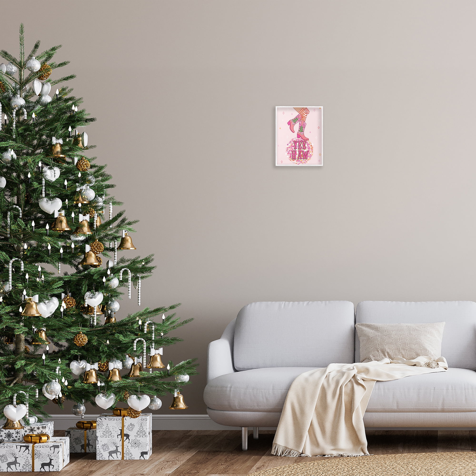 Stupell Industries Yeehaw Christmas Cowboy Holiday Painting White Framed Art Prints Wall Art, 11 x 14
