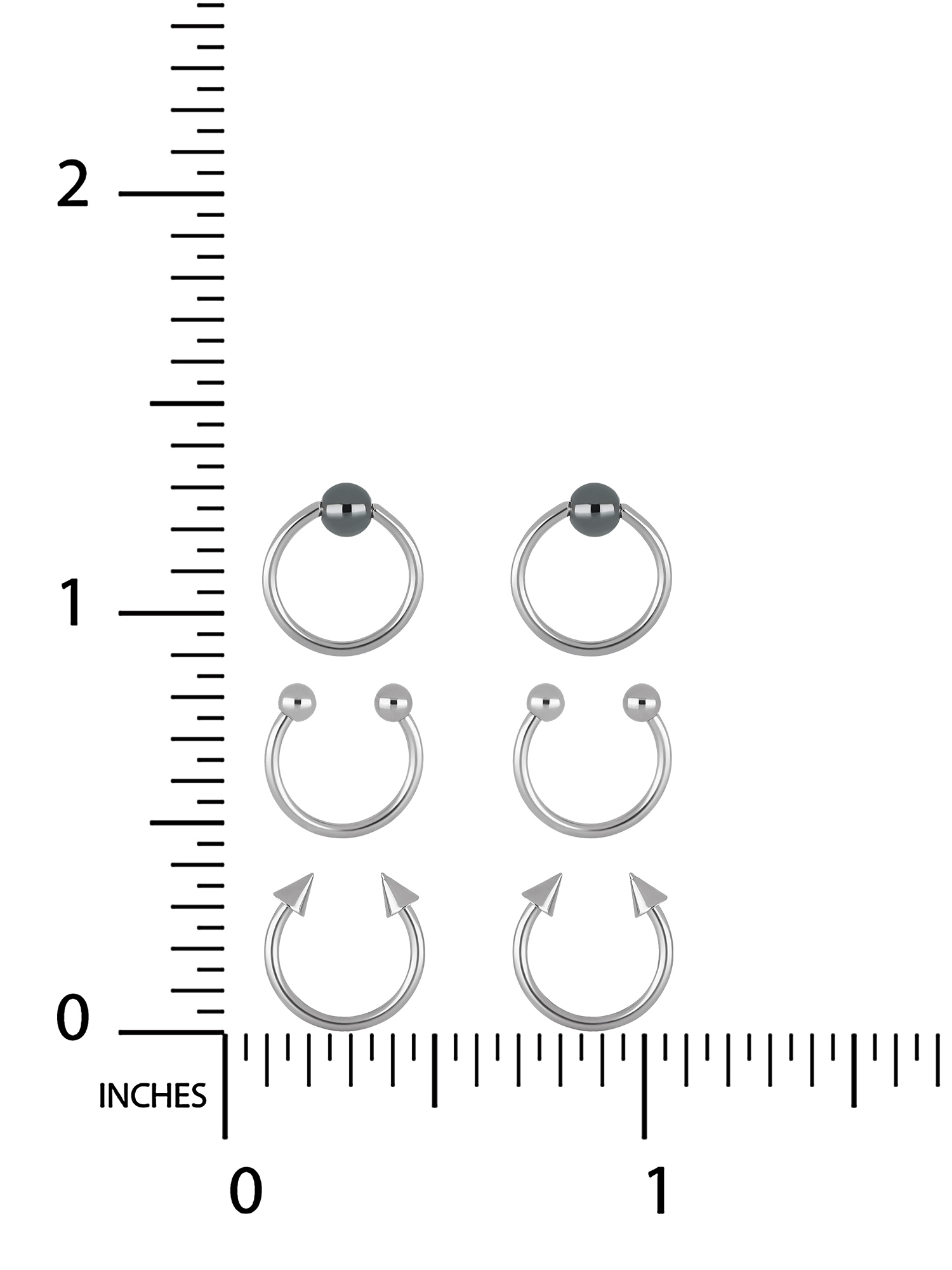 Body Jewelry 16G Stainless Steel Hoop & Horseshoe Earring Set, 6 Pack photo 4