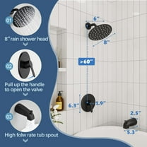 Tub Shower Faucet, Matte Black Shower Faucet Set with 8-Inch All-Metal Rainfall Showerhead and Bathtub Spout, Single-Handle Tub Shower-Trim Kit Included Valve, Matte Black