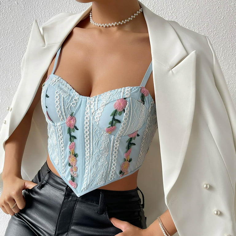  V Neck Crop Top Long Sleeve Plus Size Bustier Corset Sexy Bustier  Top Sheer Cami Top Corsets And Bustiers Hot Tank Top Bra Cami Shapewear  Embroidered Crop Top Formal Tank Top