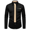 thumbnail image 4 of Mens Dress Shirt Solid with Tie Long Sleeve Slim Fit Formal Stand Collar Shirt for Work Black M, 4 of 9