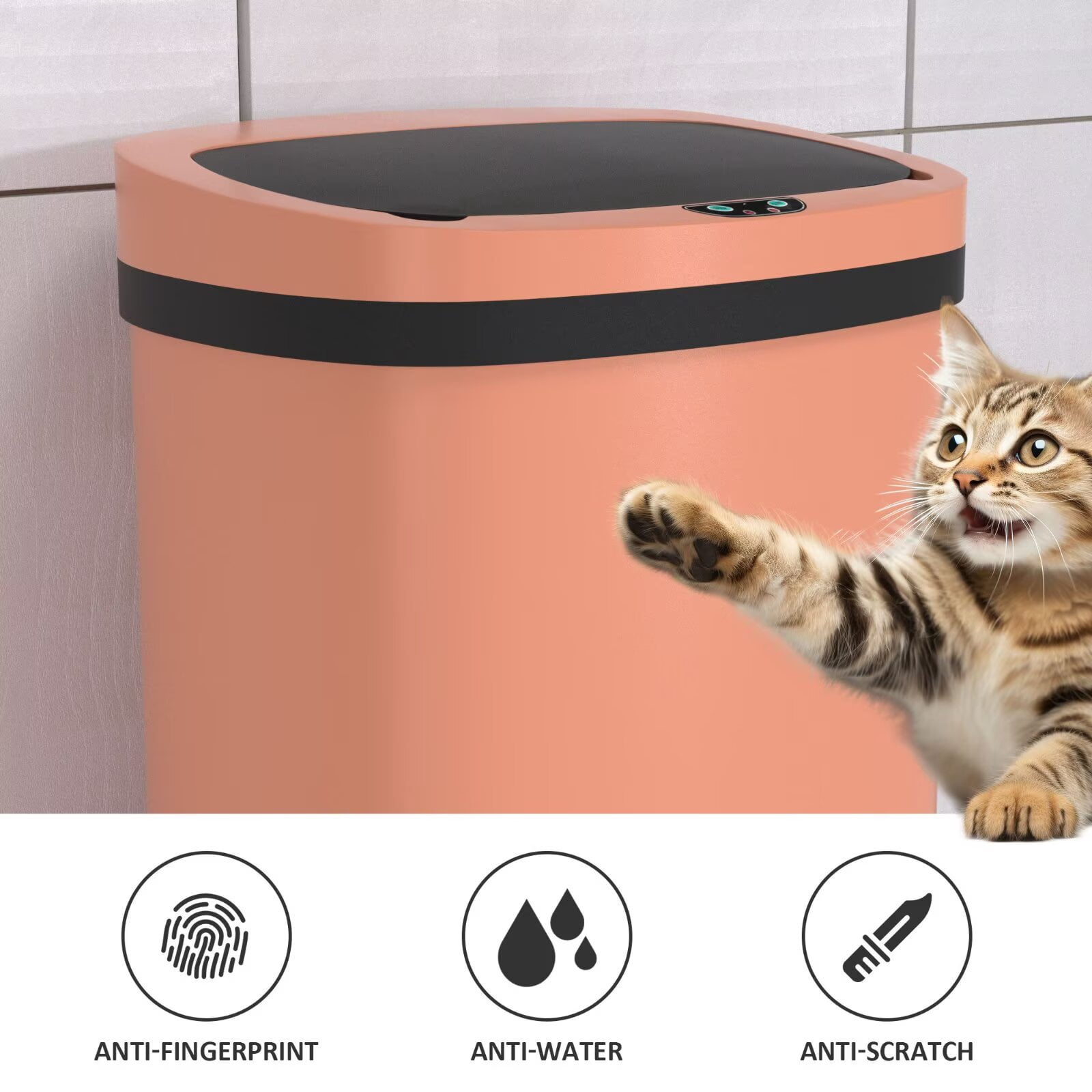 YRLLENSDAN 13 Gallon Touchless Stainless Steel Trash Can, Automatic Garbage Cans with Lid, Motion Sensor Wateproof Trash Bin for Kitchen Bedroom Bathroom Office, Pink