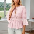 thumbnail image 2 of Elegant Lace Shirt Collar Blouse With Smocked Waist and Chiffon Sleeves Sun Loose Fit Casual Top for Women Oversized T-shirts Short Sleeve Crewneck Casual Tops, 2 of 6