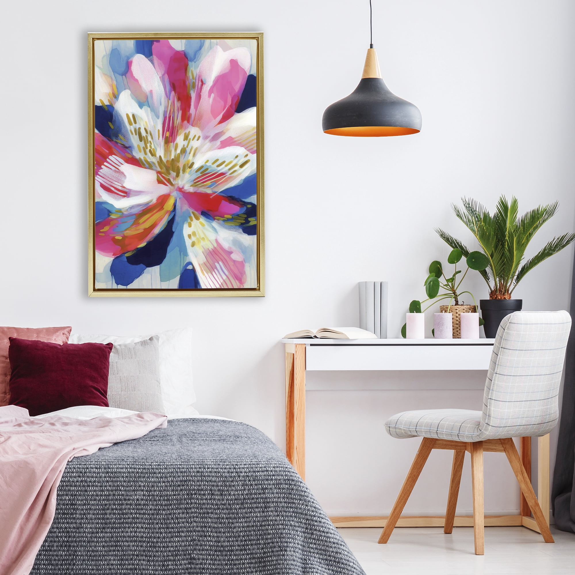 Stupell Industries Lily In Pink & Blue Gold Framed Floater Canvas Wall Art, design by Chromatic Storm Studio