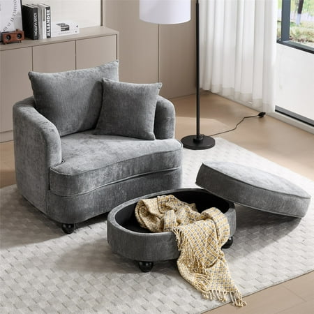 LITVZ Chair and A Half with Ottoman, Upholstered Cozy Reading Chair with Ottoman Set for Bedroom Living Room Dorm