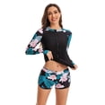 thumbnail image 4 of SWSMCLT Women's Long Sleeve Swimsuit Padded Shorts Rashguard Two Piece Rash Guard Bathing Suit Printed Summer Swimming Flower X-Large, 4 of 4