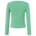 thumbnail image 4 of felwors Womens Crewneck Long Sleeve Shirt Double Lined Basic Tees Side Ruched Going Out Crop Tops Light Green, S, 4 of 6