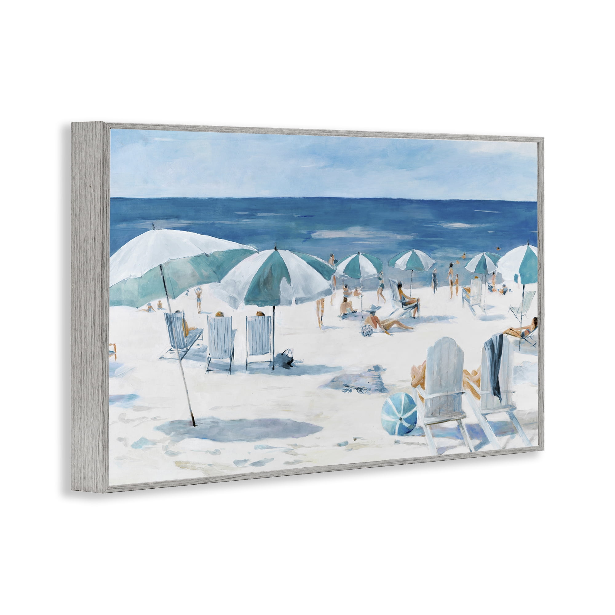 Stupell Industries Umbrella Beach Coastal Scene Gray Framed Giclee Art, design by Lorenzo Collective