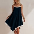 thumbnail image 4 of Zynoxe Womens Midi Dresses Cotton Linen Lace Spaghetti Strap Asymmetrical Hem Summer Dresses Casual Peasant Gauze Vacation Beach Dresses Navy 2XL, 4 of 7