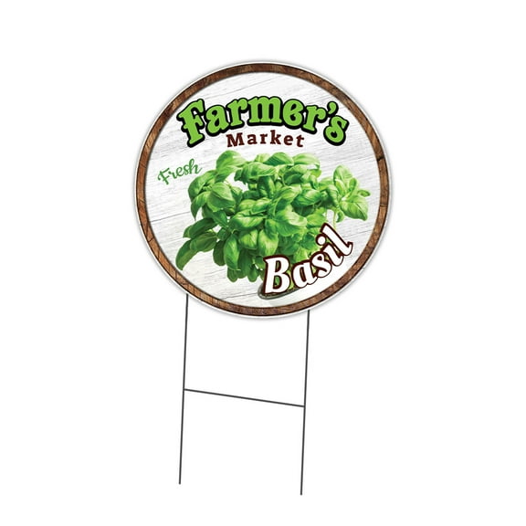 SignMission Corrugated Plastic Sign With Double Sided Image 16" Circular - Farmer's Market Basil | Coroplast Yard Sign With Stake |  Made in the USA