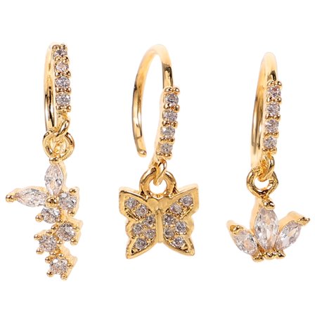 DESIGNICE 3Pcs Dangle Nose Rings Stainless Steel Butterflies Nose Studs Rhinestones Nose Piercing Jewelry Nose Rings Stud