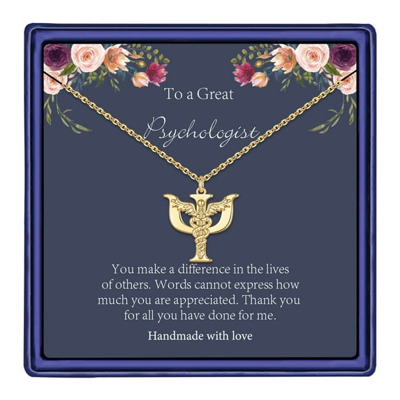 AUNOOL Psychology Gifts Psi Symbol Necklace Dainty Psi Necklace Caduceus Angel Wings Pendant Necklace Best Gifts for Psychologist