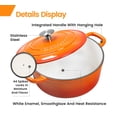 thumbnail image 4 of Horno holandés de hierro fundido esmaltado EDGING CASTING, 5.5 cuartos, redondo, con tapa y doble asa para hornear pan, apto para horno hasta 260 °C, color naranja, 4 of 5