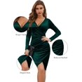 thumbnail image 5 of GUBERRY Womens Wrap V Neck Long Sleeve Velvet Bodycon Ruched Cocktail Party Dress, 5 of 5