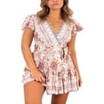thumbnail image 1 of MesaSe Robe Bohème pour Femmes Motif Floral Manches Courtes Col en V Profond Design Taille Robe Courte Plissée Ample pour Vacances à la Plage, 1 of 6