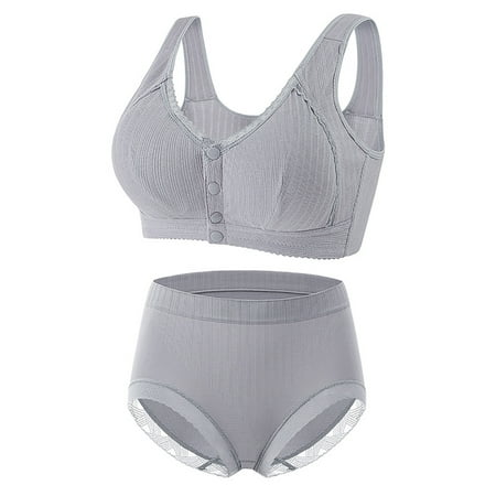 YEJIMAN Ladies Bra and Set Front Closure Middle Elderly Women s Underwear Bra Briefs Daily Lingerie  Gray Tummy Control Underwear For Women  Polyester Spandex Lace Underwear For Women