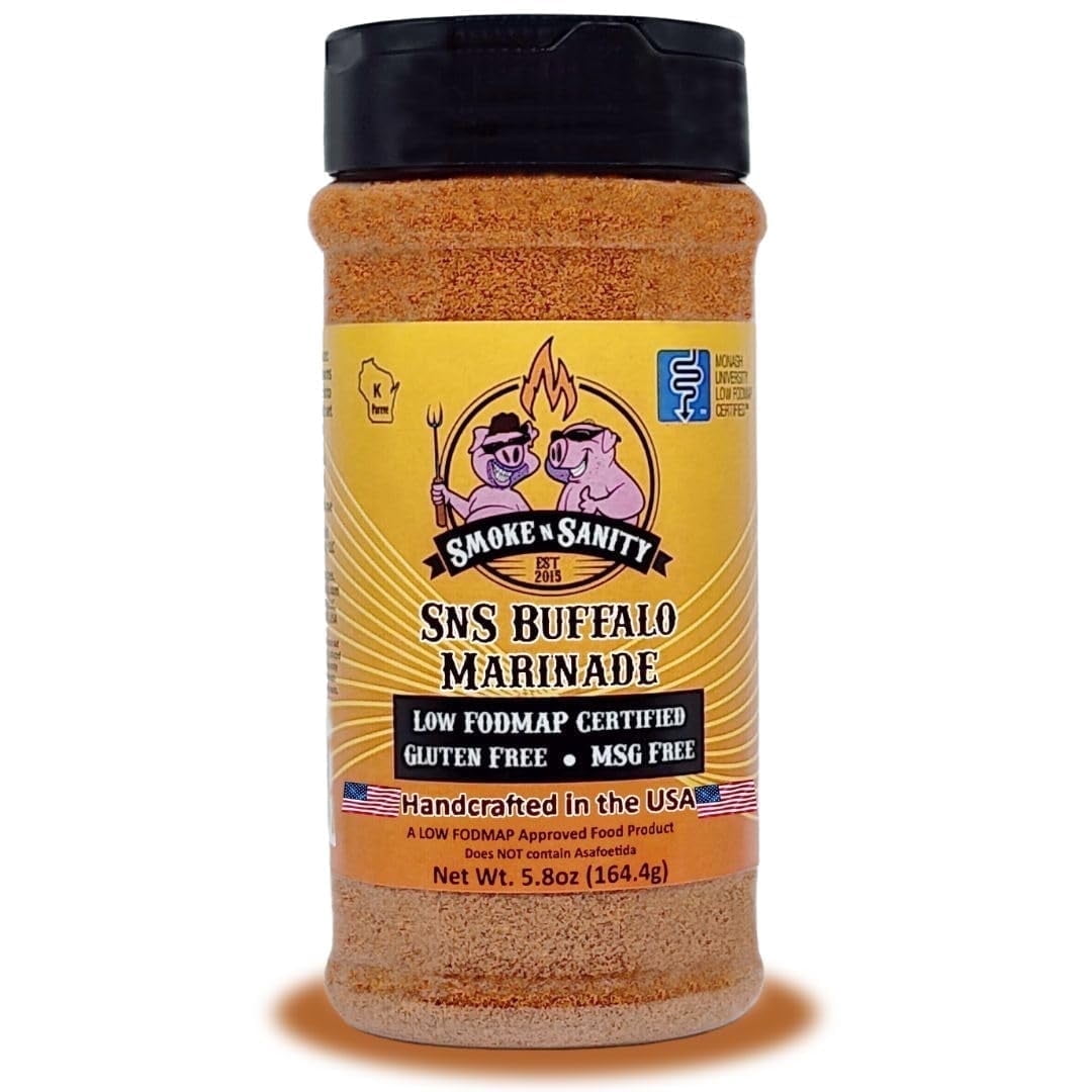 Smoke n Sanity - SnS Buffalo Marinade Monash Certified Low FODMAP Gluten-Free Certified Kosher Dairy Free Low FODMAP Food Vegetarian (5.8 oz Shaker)