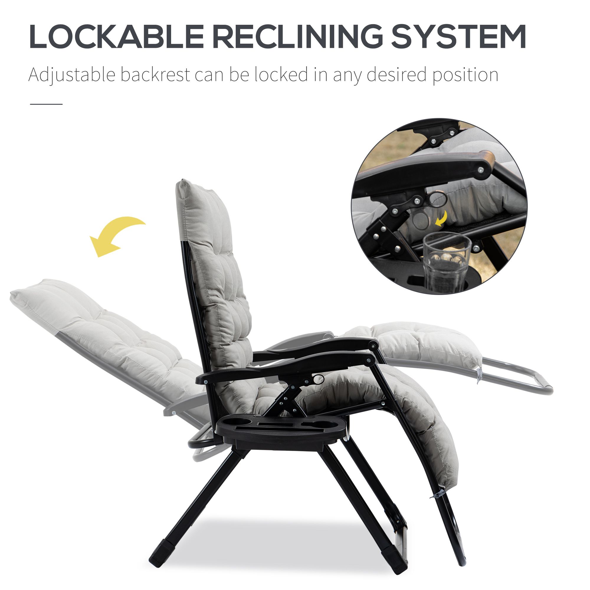 Recline Chair with Cup Rest & Cushion for Alfresco Relaxation