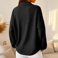 thumbnail image 3 of Women's Waffle Knit Long Sleeve Button Down Collared Polo Shirt Casual Loose Fit Tops for Spring Black XL, 3 of 3