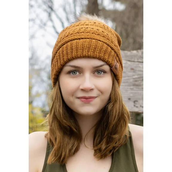 Aria the Fox Sierra Sunrise Ribbed Acrylic Beanie Hat, Brown, 1 Count