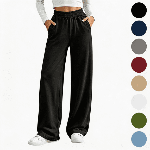 Nugftut Sweatpants for Women Wide Leg Elastic Waisted Baggy Track Pants Drawstring Casual Lounge Pants with Pockets